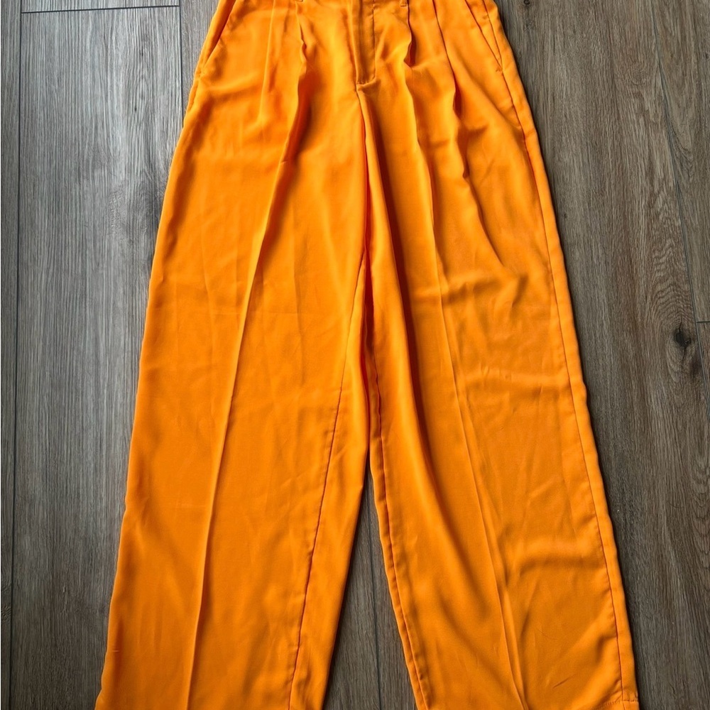 A New Day Bright Orange High Rise Pleated Wide Leg Trouser Pants 4